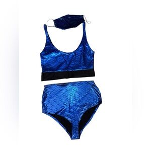 3 piece rave bikini festival outfit Blue Mermaid s/m